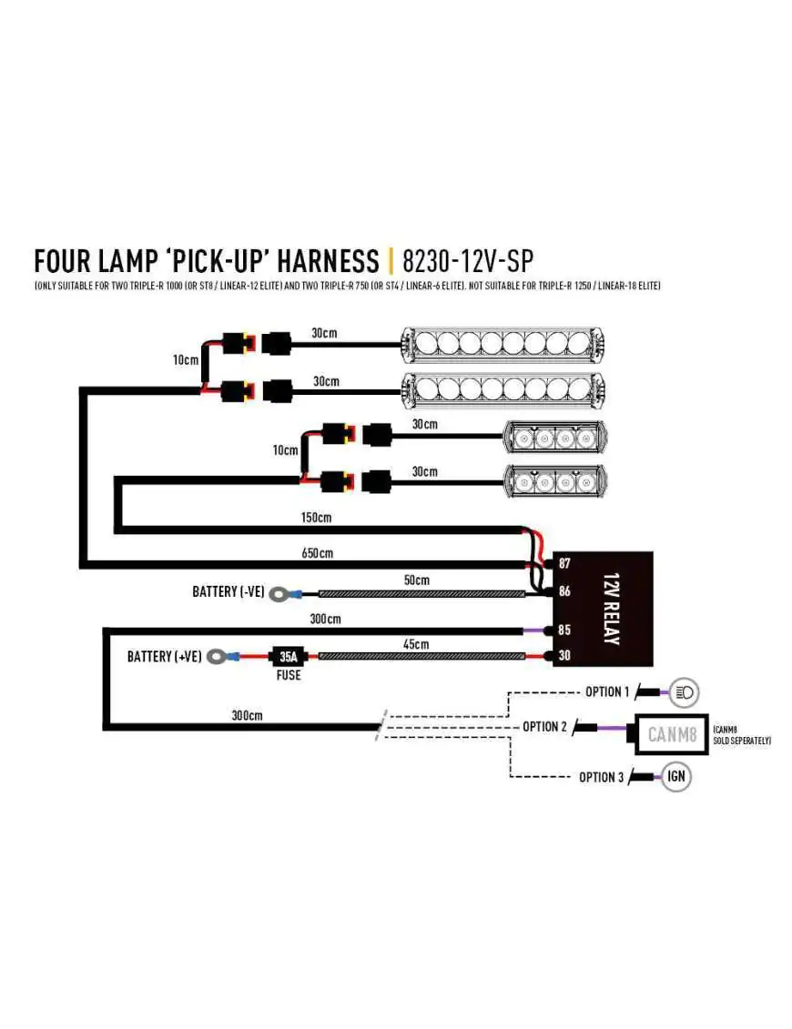 Harness for mounting 4 LAZER lamps on "pick-up" vehicles (ST Evolution, TRIPLE-R, Linear series)