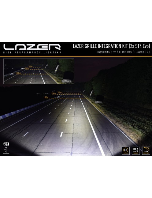 Zestaw dwóch lamp LAZER ST4 Evolution z systemem montażu w fabrycznym grillu - Mercedes X-Class V6 (2017-)