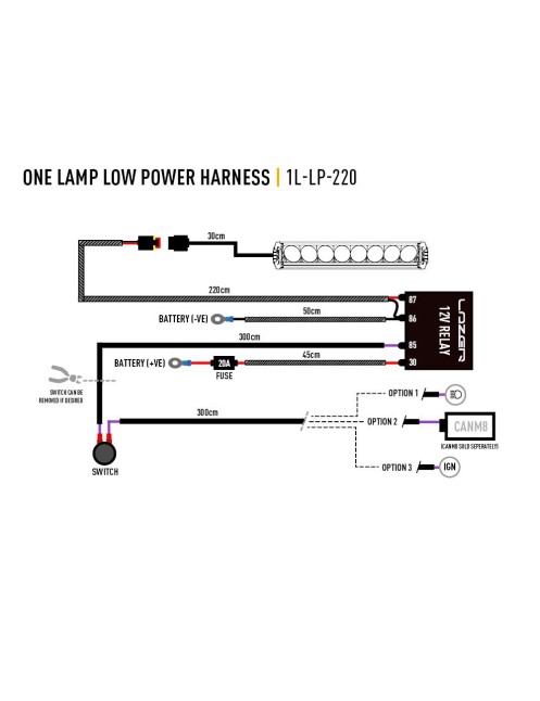 Wiązka do podłączenia pojedynczej lampy 12V - LAZER ST-Range, Triple-R Elite (Gen2), Linear