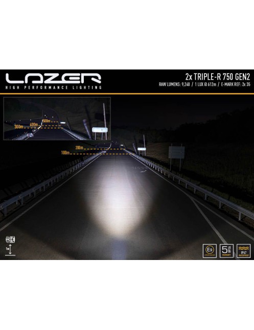 Zestaw dwóch lamp LAZER TRIPLE-R 750 (Gen2) z systemem montażu w fabrycznym grillu - Nissan Patrol Y62 (2018 -) 