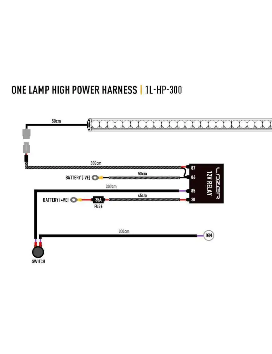 Wiązka do podłączenia pojedynczej lampy 12V o wysokim napięciu - LAZER T-Evolution , Triple-R (Gen2)