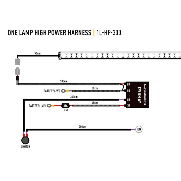 Wiązka do podłączenia pojedynczej lampy 12V o wysokim napięciu - LAZER T-Evolution , Triple-R (Gen2) - ujęcie 2
