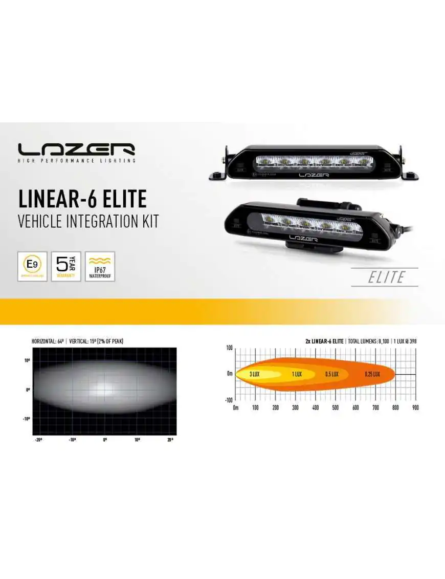 Set of two LAZER Linear 6 Elite lamps with factory grille mounting system - Toyota Hilux (2021 -)