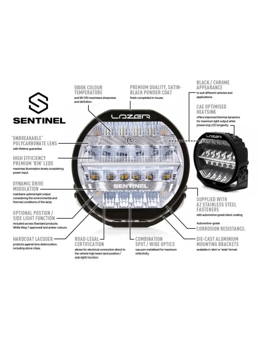 LAZER Sentinel 9" Chrome - round LED lamp