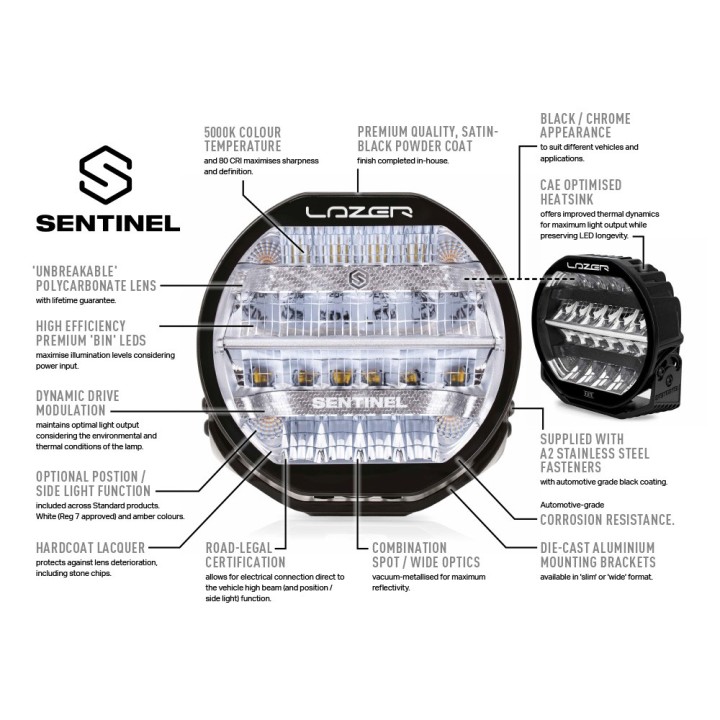 LAZER Sentinel 9'' Chrome ze światłami pozycyjnymi – okrągła lampa LED - ujęcie 20