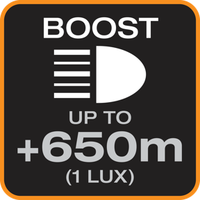 Zasięg światła listwy OSRAM do 650 metrów w trybie Boost przy natężeniu 1 lx